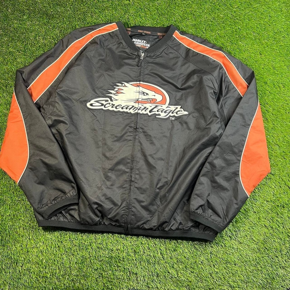 Harley-Davidson Screamin' Eagle Racing Sacramento Jacket XL Black Orange Y2K Zip